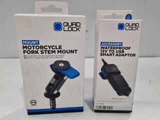 Quad Lock Motorcycle Fork Stem Mount & 12V to USB Adapter