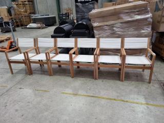 6 x New Teak Sling Outdoor Dining Chairs 