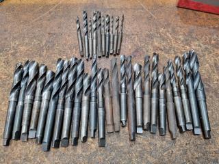 35x Assorted Drills w/ No.2 & No.1 Tapered Shanks