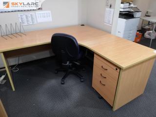 Office L-Shape Corner Workstation Desk w/ Mobile Drawer & Chair