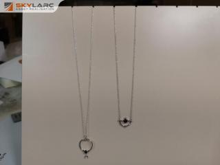 2x Sterling Silver Necklaces Pendants w/ Black Stones