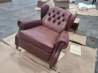 Reproduction English Style Wingback Chair (Brown) Damaged