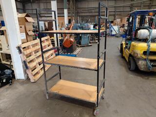Metal frame trolley with three wooden shelves
