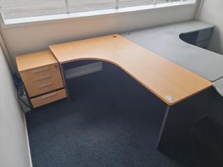 Office L-Shaped Workstation Desk & Mobile Unit 