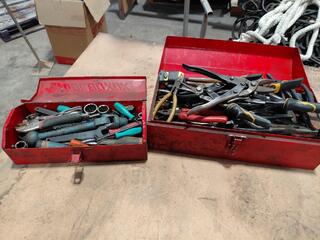 Assorted Hand Tools with Two Red Toolboxes