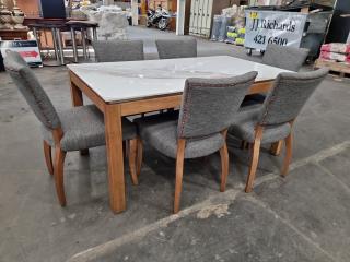 Modern Faux Marble Top Hardwood Dining / Cafe Table w/ 6x Chairs