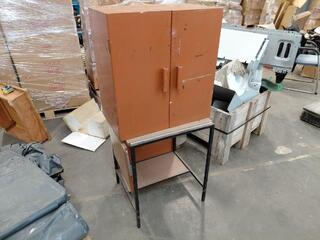 Wooden Storage Cabinet on Metal Stand