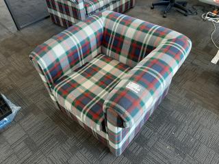 Plaid Pattern Fabric Officer Lounger Chair