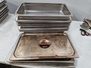 12x 530x325x100mm Stainless Steel Trays w/ 6x Lids