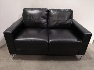 Stylish 2-Seat Black Vinyl Lounge Sofa Couch