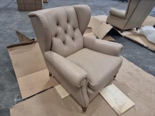 English Style Wingback Chair  - Leather (Beige)