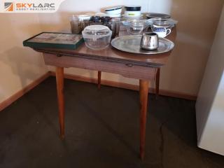 Vintage Kitchen Expanding Table w/ Assortment of Dinnerware