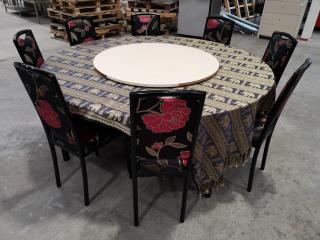 Large 1800mm Diameter Round Restaunt Table w/ 8x Chairs