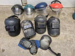 8x Assorted Face Sheilds & Welding Masks + Knee Protection