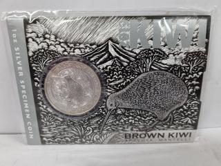 2019 Silver Specimen Kiwi Coin Brown Kiwi