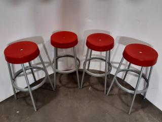 4 x Italian SCAB GIM Commercial Red Barrel Stools.