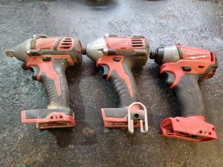 Milwaukee Hex & 1/2" Impact Drivers & Wrench, Faulty Units