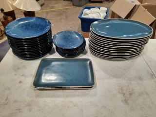 Blue Plate and Platter Set (38 peice)