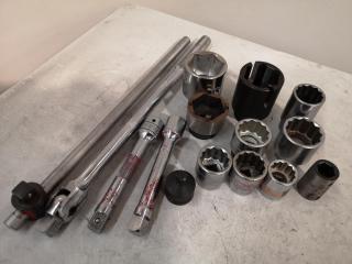 Assorted 3/4" Drive Sockets, Extensions, Breaker Bars