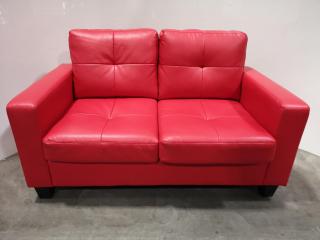 Stylish Bright Red Vinyl 2-Seat Sofa Couch