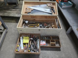 Wooden Toolbox and Contents