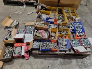 Pallet of Assorted Fastening Hardware, Bolts, Nuts, Screws, & More