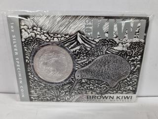 2019 Silver Specimen Kiwi Coin Brown Kiwi