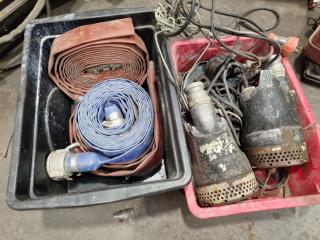 2x Ponstar Submersible Pumps w/ Assorted Hoses