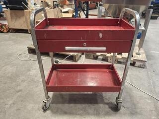 Metal workshop trolley on castor wheels
