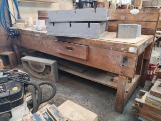 Vintage Wooden Workshop Workbench w/ Record Vice