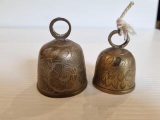 2x Antique Etched Brass Bells