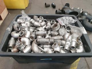 Large Bin of Stainless Pipe Fittings