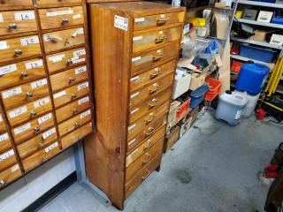 Vintage Wooden Drill Bit Storage Drawer Cabinet