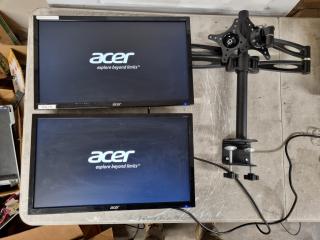 2x Acer 22" LCD Full HD Monitors w/ Dual Monitor Desk Stand