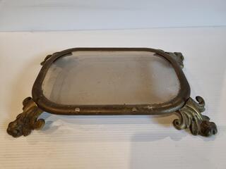 Antique Brass / Glass Serving Tray