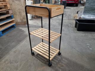 Small Bamboo & Metal Trolley Cart