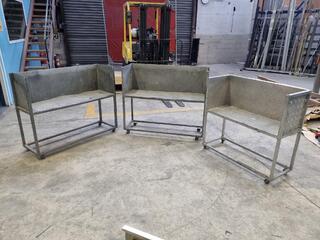 3x Mobile Aluminium Workshop Shelf Trollies