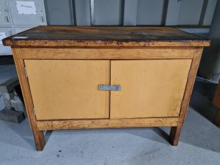 Vintage Steel Topped Wooden Workbench