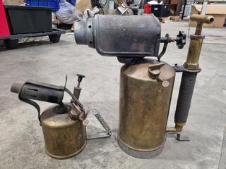 2x Vintage Brass Parafin Blow Torches by Primus, Sweden