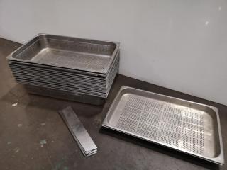 15x Stainless Steel Perforated Bulk Food Processing Trays