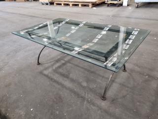 Heavy Vintage Styled Steel & Glass Coffee Table