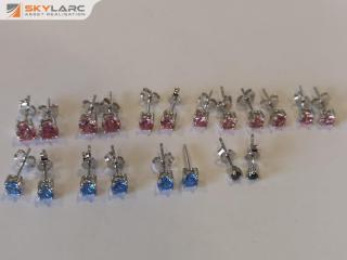 10x Pairs of Sterling Silver Earrings w/ Pink, Blue, & Black Stones