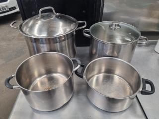 4x Stainless Steel Commercial Cooking Pots