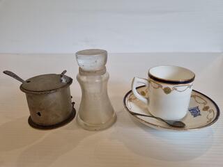 Antique Union Steamship Company Mustard Pot, Bottle, & Tea Set