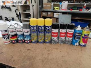 12x Assorted Industrial Spray Primers, Enamels, Anti Rust Paints