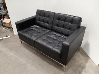 Stylish 2-Seat Black Vinyl Lounge Sofa Couch