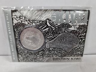 2019 Silver Specimen Kiwi Coin Brown Kiwi