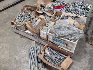 Pallet of Large Galvanised Structural Assembly Bolts, Assorted Sizes