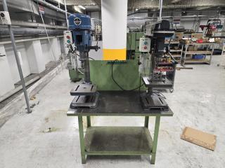 Steel Top Workbench with Two Drill Presses 