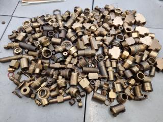 Assorted Brass Pipe Fittings and Fastening Hardware